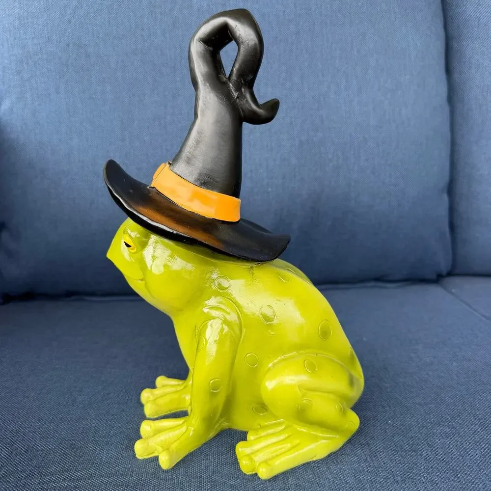 Frog Witch Figure Green Toad Wizard Statue Halloween Decor Resin Figurine NWT